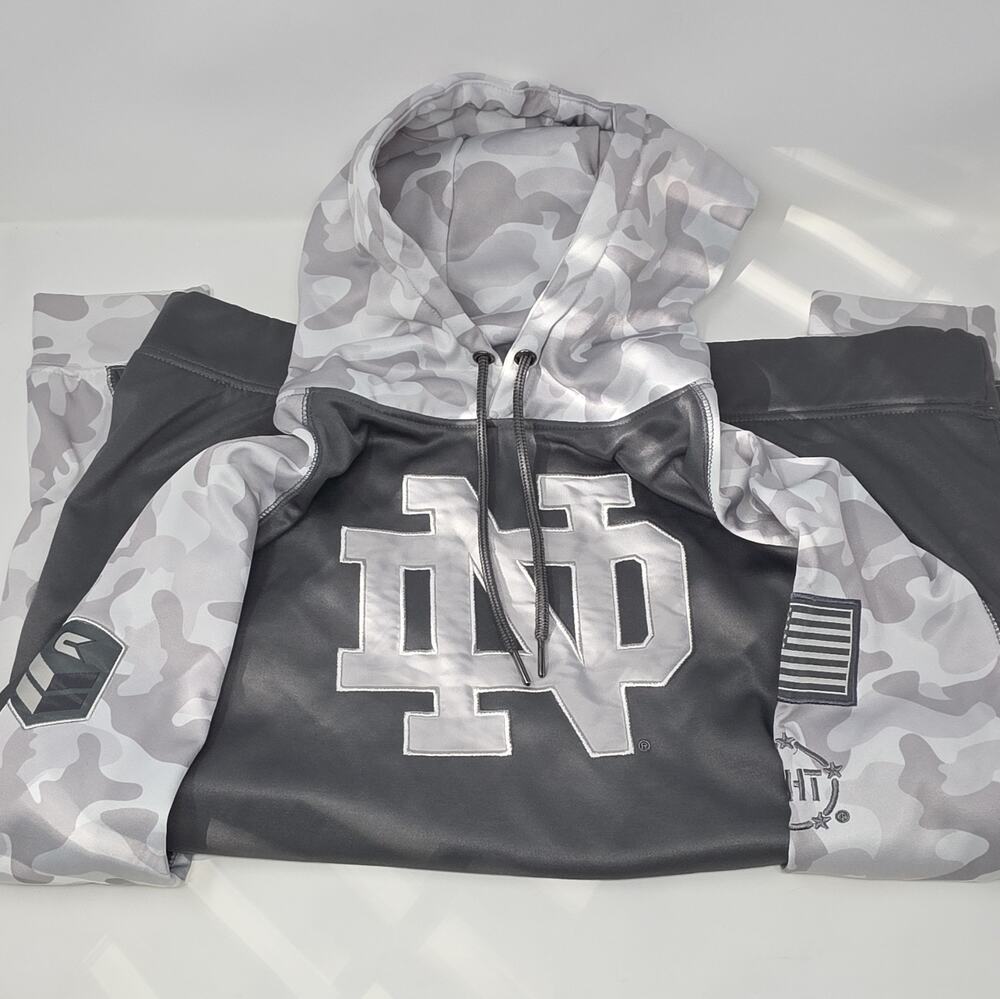 Colosseum Notre Dame Fighting Irish Gray Camo XL Pullover Fleece Hoodie Pockets